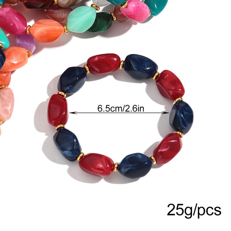 Artificial Bracelet Factory - Factory Price Artificial Plastic Stone Elastic Bracelet Colorful Irregular Beads Gold