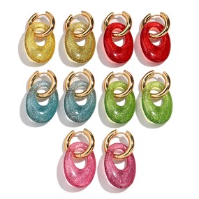 Gold Earrings Manufacturer - Bestselling Fashion Women's Jewelry Personalized Gold Resin Glitter Hoop