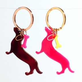 Dog Keychain Factory - New Best-selling Cartoon Dog Neon Pink Bone Cute Animals Pendant Car Key Wallet
