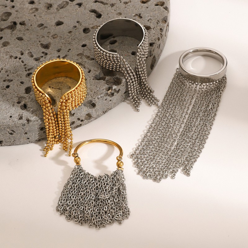 Hiphop Ring Manufacturer - European Hot Selling Luxury 18k Gold Plated Hiphop Titanium Steel Jewelry Punk Tassel Finger