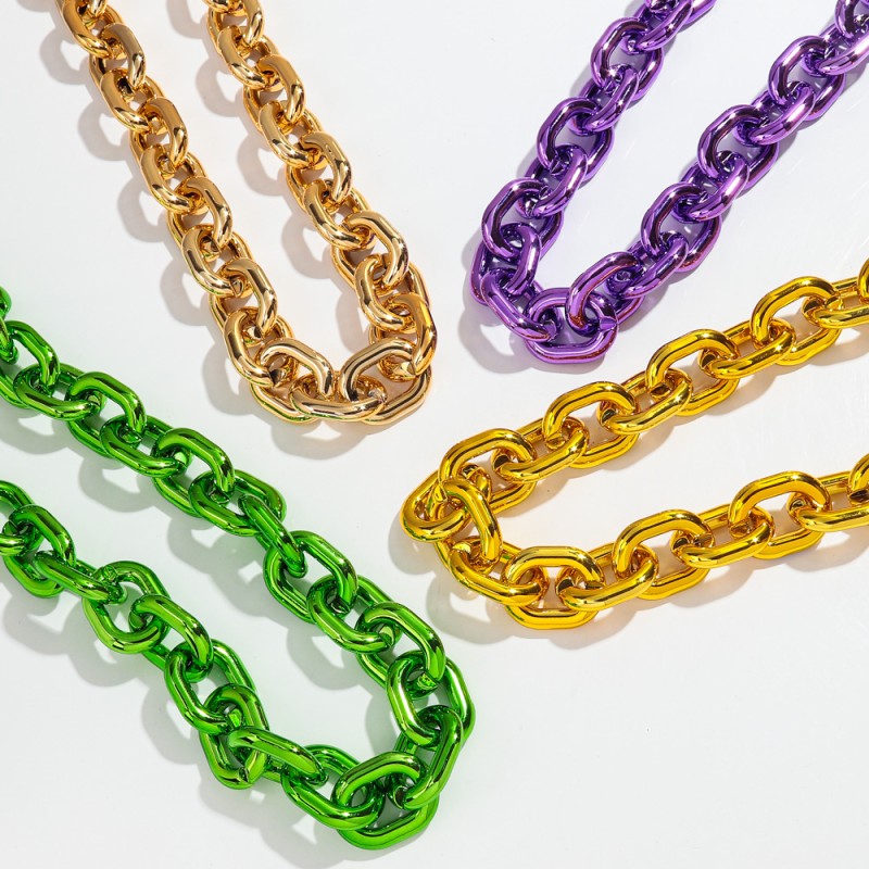 Team Necklace Factory - Wholesale Team Necklace UV Color Metallic Plated Chunky Link Hip Hop Plastic