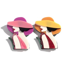 Character Brooch Supplier - Modern 2025 Cartoon Character Brooch Pin Accessory Elegant Woman with Hat Custom