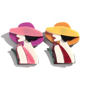 Character Brooch Supplier - Modern 2025 Cartoon Character Brooch Pin Accessory Elegant Woman with Hat Custom