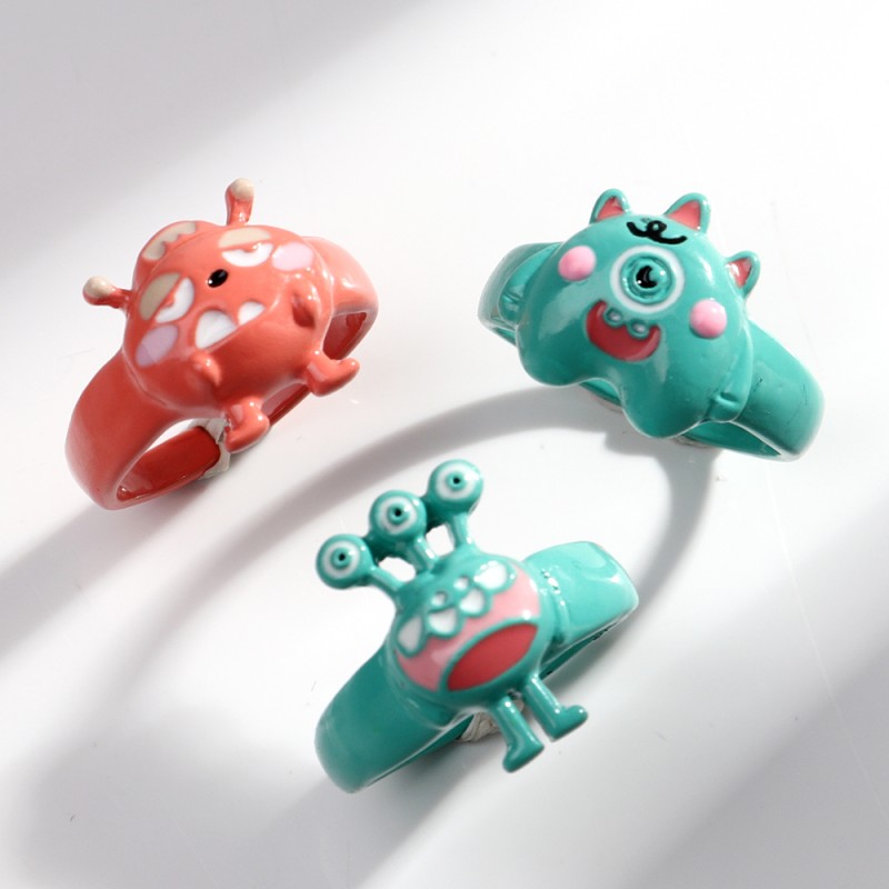 Monster Ring Supplier - Wholesale Price Alloy Spray Paint Little Monster Waterproof Open Ring for Children Women