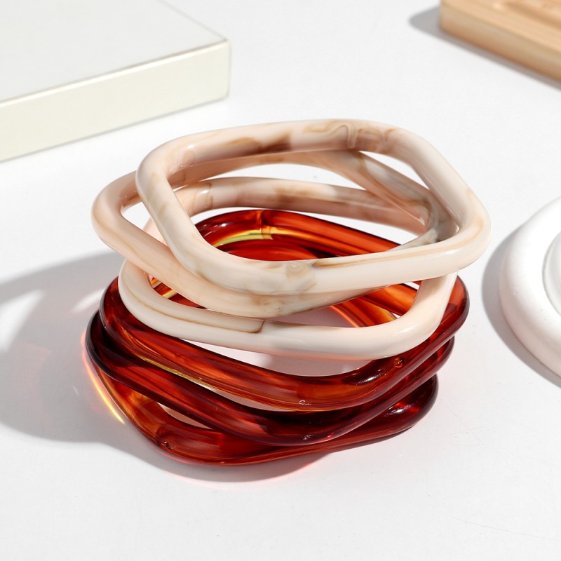 Fine Bangles Manufacturer - Wholesale Simple Geometric Fine Bangles Jewelry Autumn Winter Amber Beige Stackable