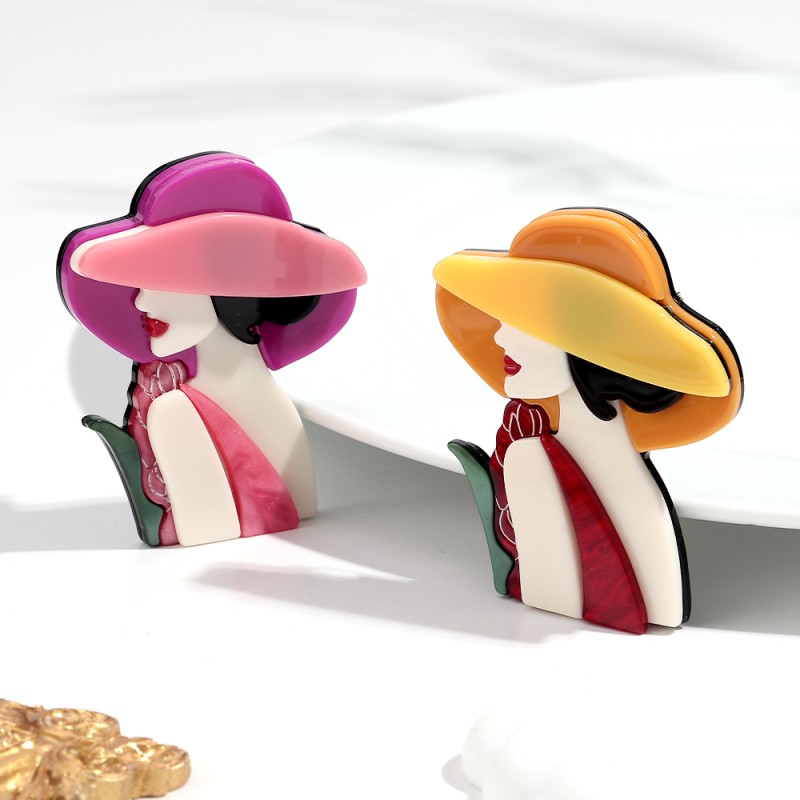 Character Brooch Supplier - Modern 2025 Cartoon Character Brooch Pin Accessory Elegant Woman with Hat Custom