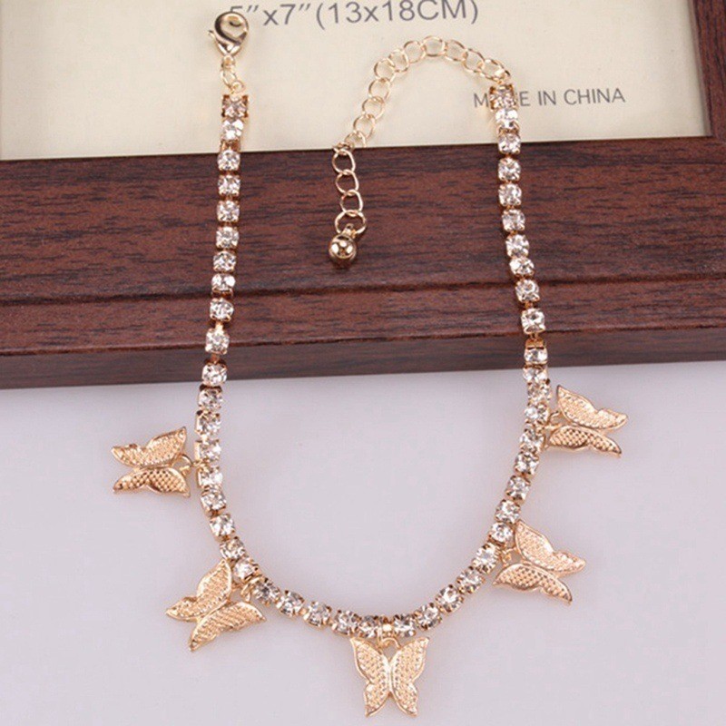 Cuban Anklet Supplier - Wholesale Butterfly Alloy Rhinestone Cuban Chain Anklet Foot for Women Bulk Butterfly Birthstone