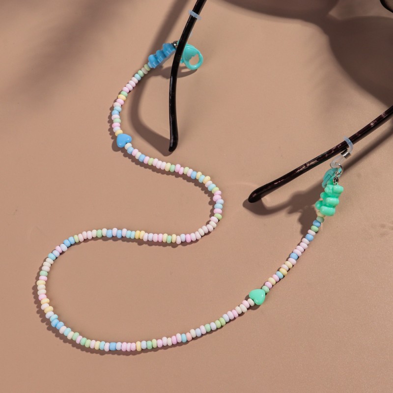 Bear Chain Supplier - Cute New Resin Bear Macaron Colored Beads Romantic Heart Cartoon Children's Mask Chain