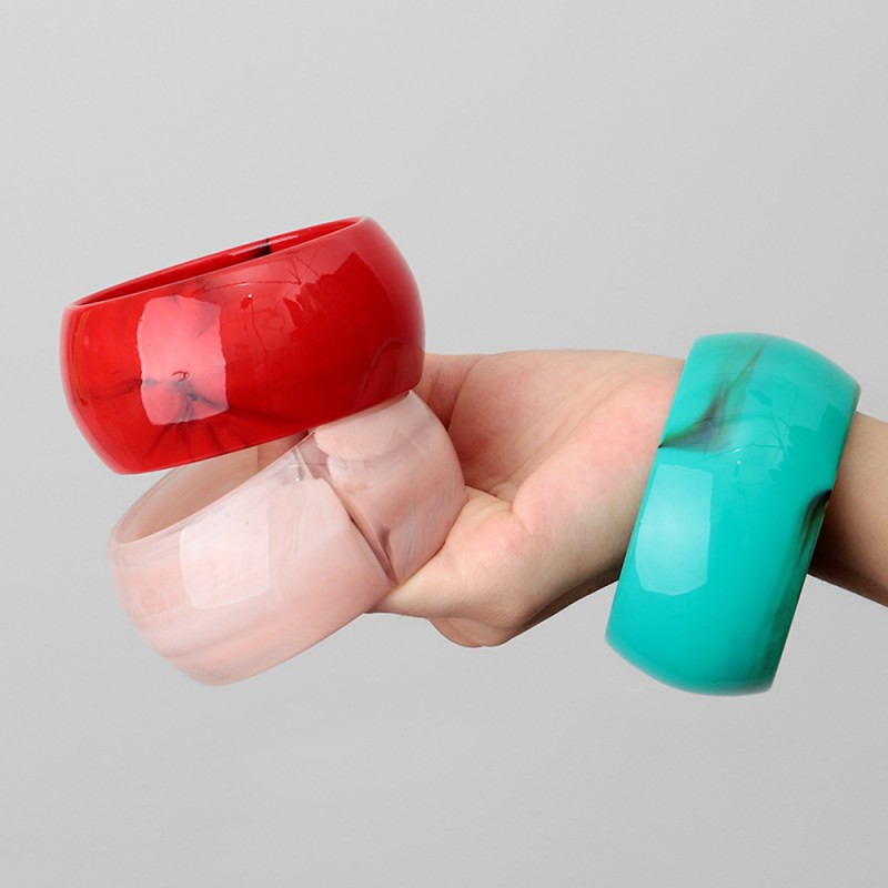 Cuff Bracelet Factory - Simple Fashion Jewelry Mixed Color Extra Wide Cuff Bracelet Geometric Round Acrylic