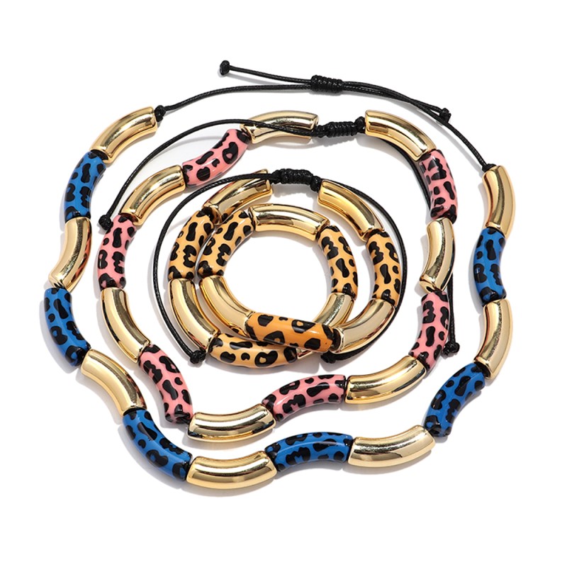 Leopard Necklace Factory - Unique Classic Style Colorful Leopard Print Jewelry Gold CCB Bamboo Bead