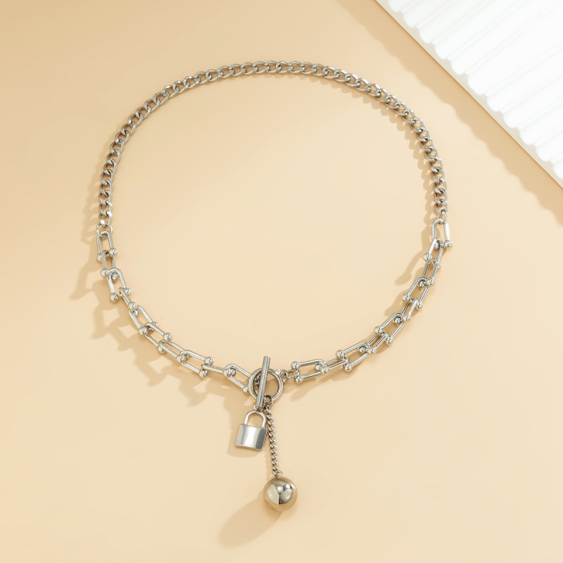 Love Heart Set Factory - Fashion Custom Alloy Love Heart Shape Lock Choker Necklace Minimalist 18k Sliver Plated Chunky