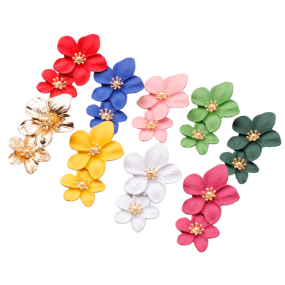 Flower Earrings Manufacturer - European American Fashion Double Flower-Shaped Multi-Color Alloy Earrings