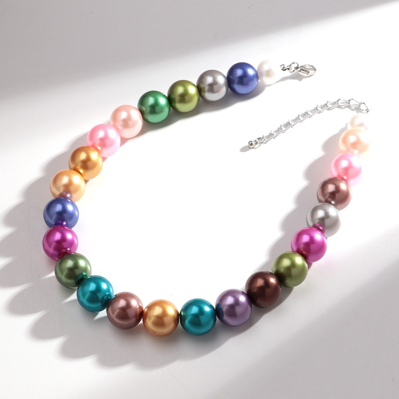 Pearl Necklace Supplier - Fashionable Colorful Pearl Necklace Bohemian Holiday Style 18mm Ball Shiny