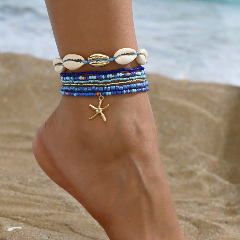 Stone Anklet Factory - Hot Selling Europe and United States Popular Stone Anklet Rice Bead Stone Crystal Sea Starfish