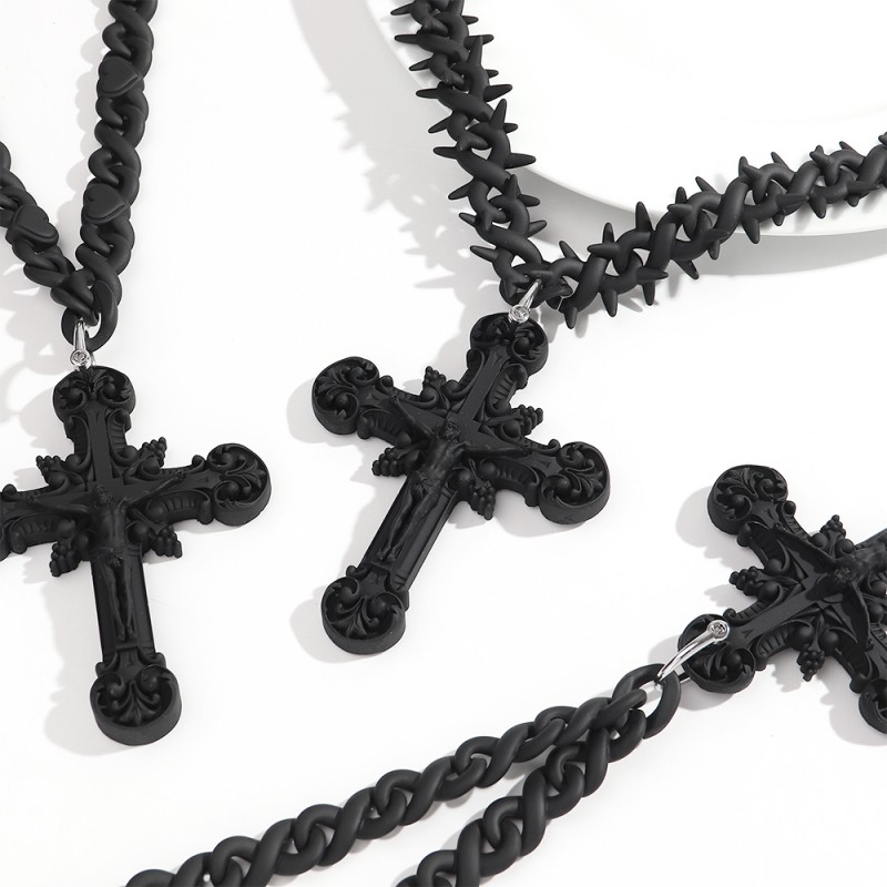 Jesus Necklace Supplier - New Arrival Matte Black Jesus Necklace Hip Hop Cool Barb Chain Infinite Thorns