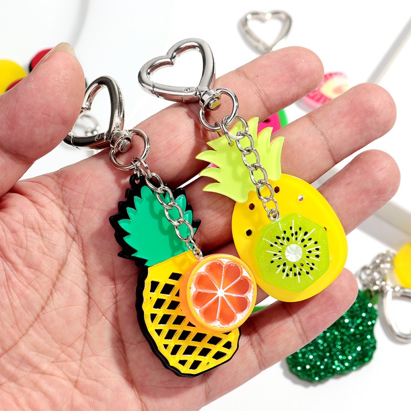 Fruit Keyring Supplier - Cute Cartoon Fruit Pendant Keyring Fun Strawberry Pineapple Watermelon Orange Cherry