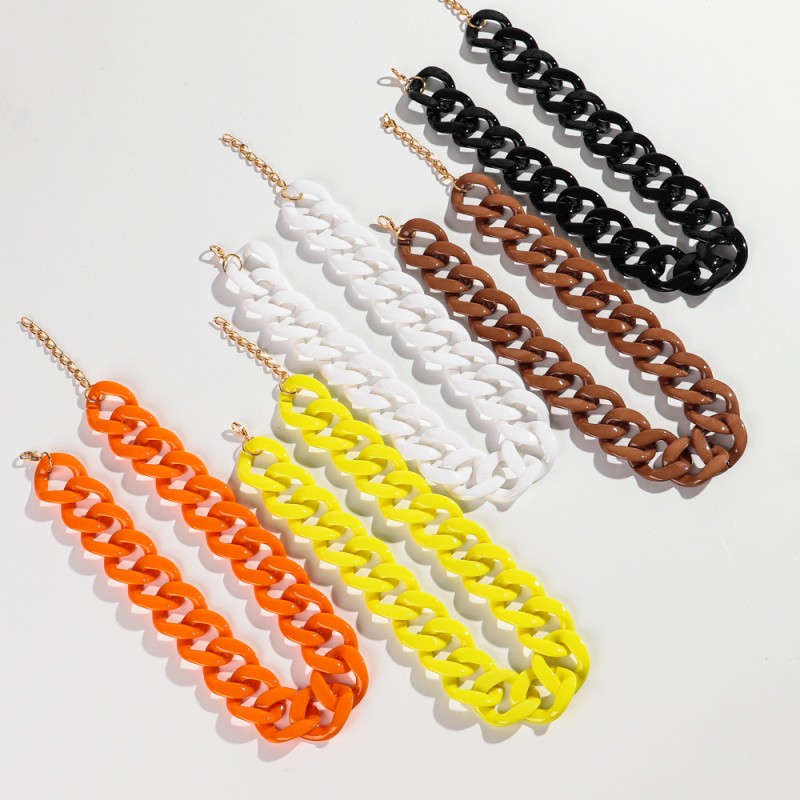 Colorful Link Set Manufacturer - Wholesale Simple Colorful Link Chain Earrings Bracelet Jewelry Fashion Glossy Necklaces