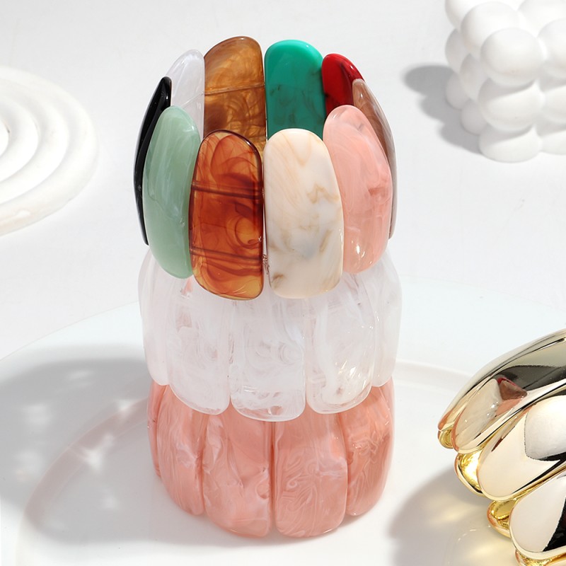 Elastic Bracelet Manufacturer - Fashionable Elegant Unique Jewelry Elastic Bracelet Two-tone Resin Wide Petal-shaped