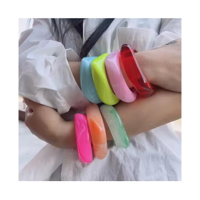 Resin Bangles Supplier - Exaggerated Dazzling Multicolor Fashion Chunky Resin Bangles Party Wide