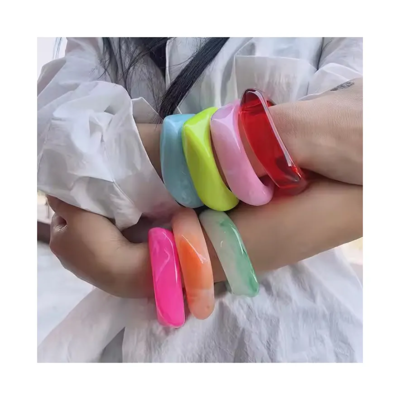 Resin Bangles Supplier - Exaggerated Dazzling Multicolor Fashion Chunky Resin Bangles Party Wide
