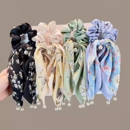 Flower Bow Supplier - Hot Selling Trend Sweet Flower Bow Hair Loops Irregular Elastic Coloured Headbands for Women