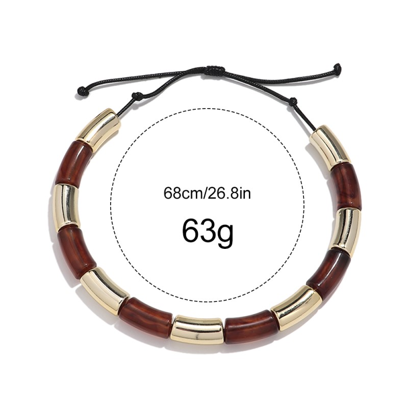 Marble Necklace Manufacturer - Casual Colorful Marble Beads Gold Plated Tube Beads Adjustable Leather Cord