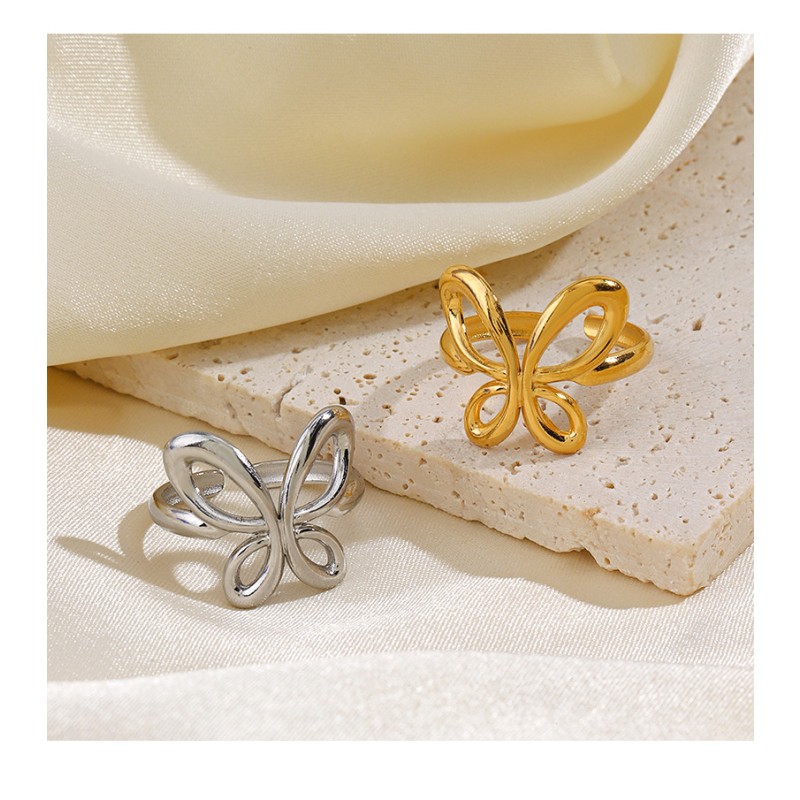 Butterfly Ring Factory - High Sales High Quality Atmospheric Simple butterfly element Design Unique Stainless Steel