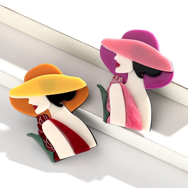 Character Brooch Supplier - Modern 2025 Cartoon Character Brooch Pin Accessory Elegant Woman with Hat Custom