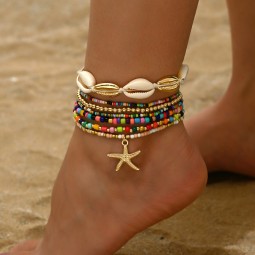 Stone Anklet Factory - Hot Selling Europe and United States Popular Stone Anklet Rice Bead Stone Crystal Sea Starfish