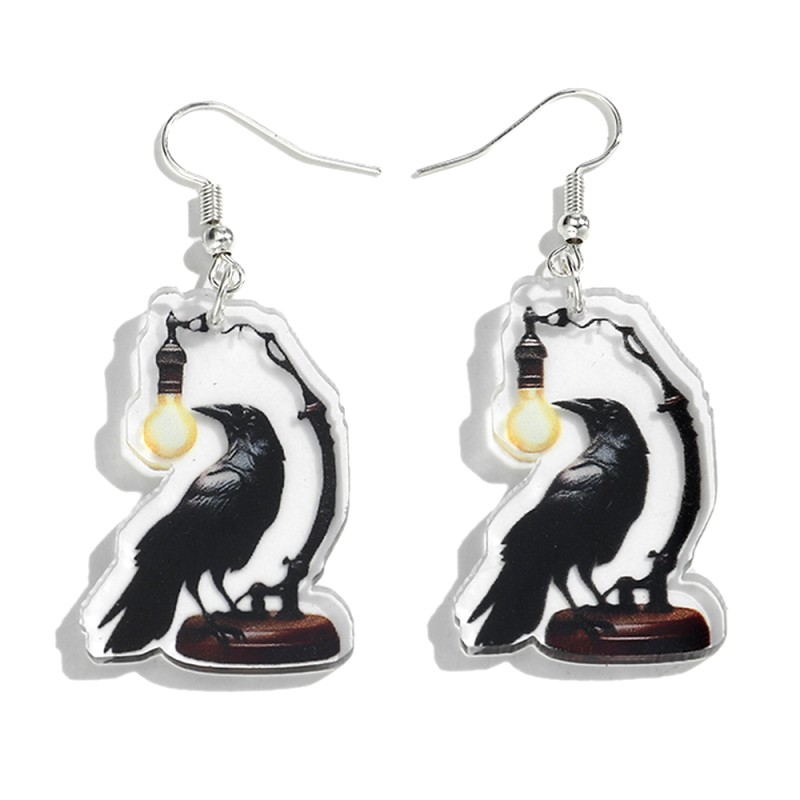 Printed Earrings Factory - Cheap Halloween New Style Personalized Printed Pendant Earrings Black Bird