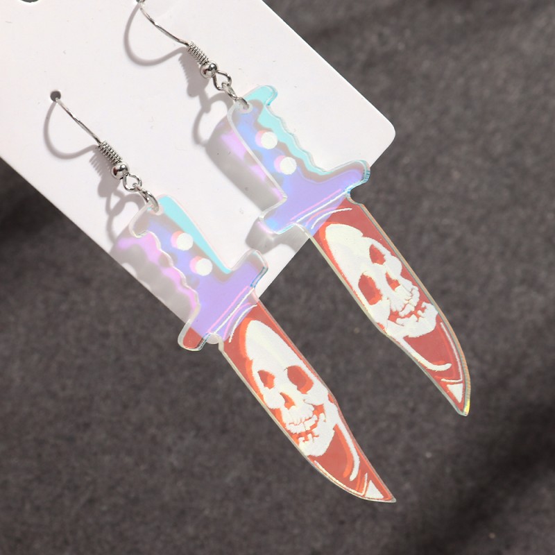 Laser Earrings Manufacturer - New Gothic Party Jewelry Personalized Laser Cutting Earrings Skull Knife