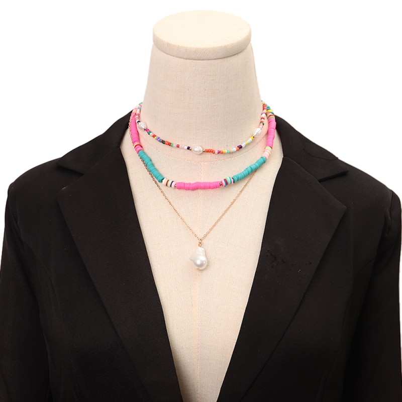 Bohemian Necklace Supplier - Ins Bohemian Jewelry DIY Handmade Beaded Necklace Colorful Flower Soft Clay