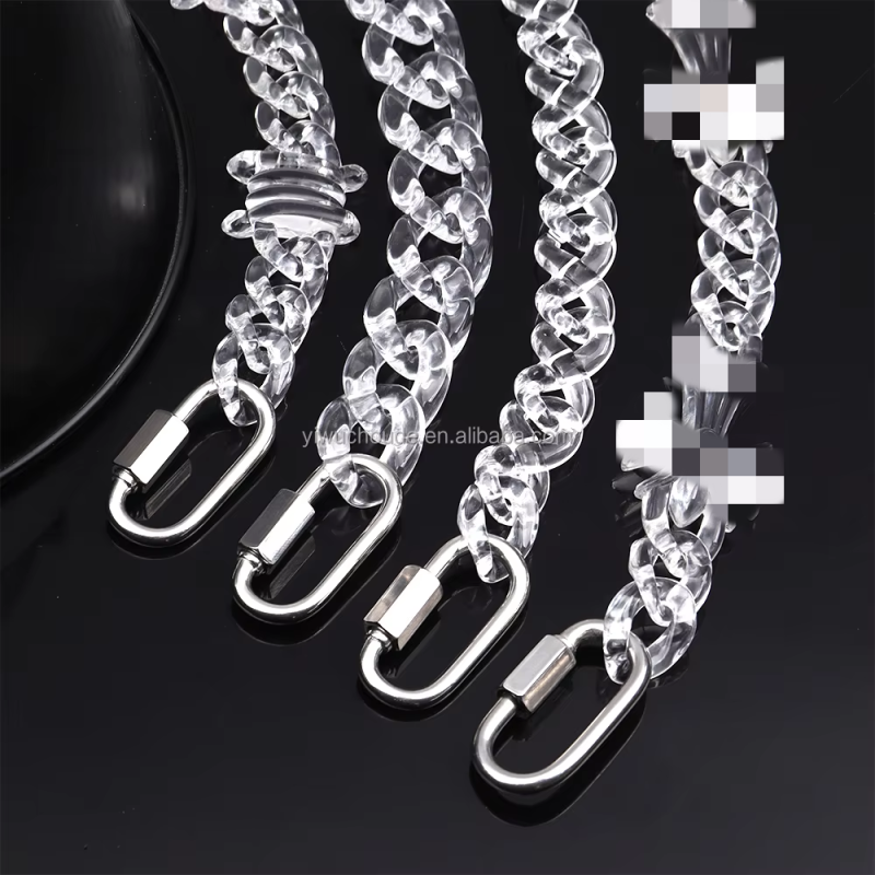 Punk Necklace Supplier - 2025 Popular Punk Men's Acrylic Necklace Transparent Cuban Chain Infinite Cross