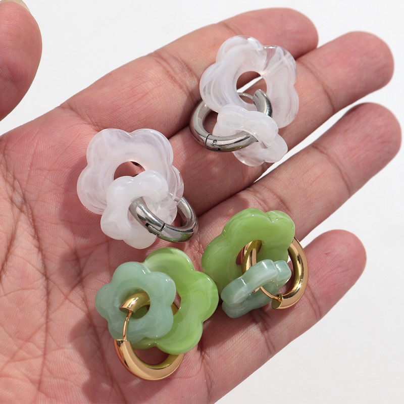 Marble Earrings Supplier - Bohemian Style Stainless Steel Jewelry Colorful Marble Flower Charms DIY Acrylic