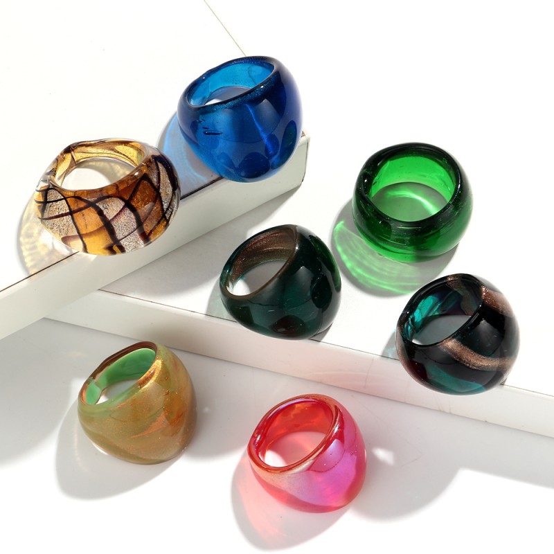 Korean Ring Manufacturer - Korean Retro Design Ring Irregular Geometric Wide Colorful Glitter Creative Leopard Print