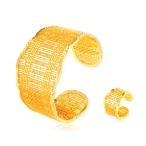 Hammer Texture Supplier - Fashion Luxury Hammer Texture Hollowed Out Bridal Ring Bangle Irregular Gold Ring Bangle Set