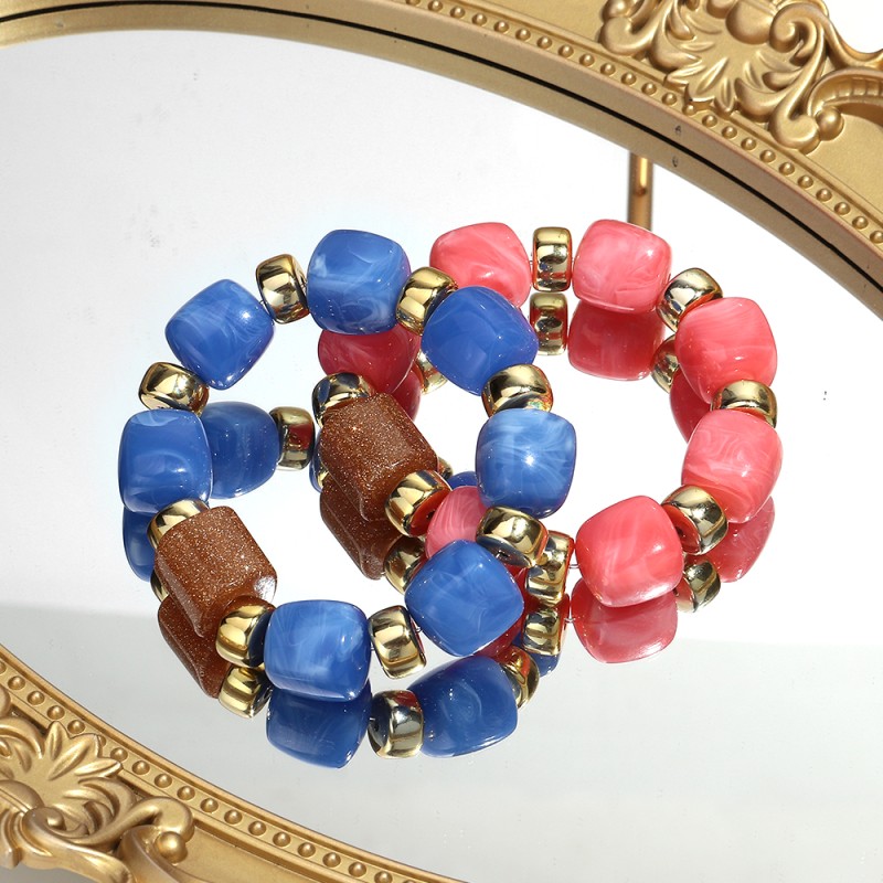 Geometric Bracelet Manufacturer - Creative Colorful Geometric Resin Bracelet Gold Glitter Beads CCB Spacer Square