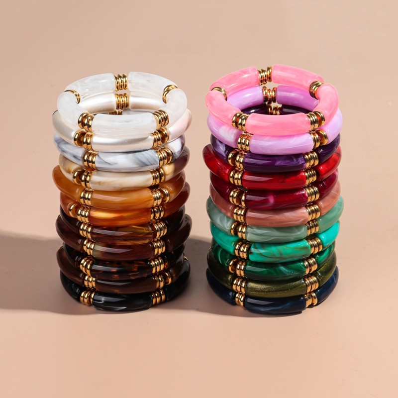 Marble Bangle Manufacturer - Bohemian Style Colored Marble Resin Bangle Eco-friendly Metal Spacer Bead