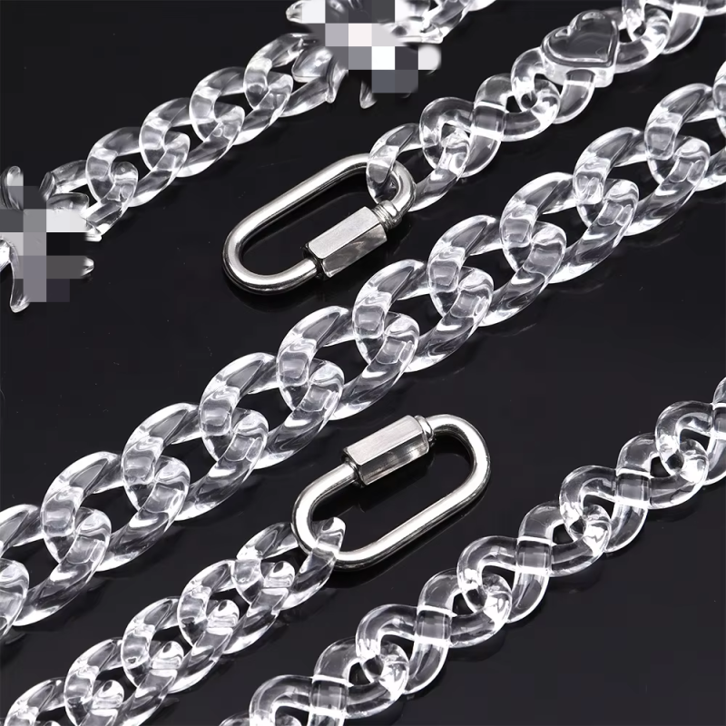 Punk Necklace Supplier - 2025 Popular Punk Men's Acrylic Necklace Transparent Cuban Chain Infinite Cross