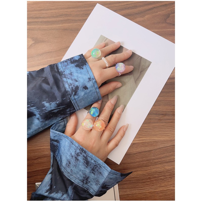Transparent Ring Supplier - 2025 Summer New Geometric Transparent Ring Colorful Star Ball Iridescent Imitations Opal