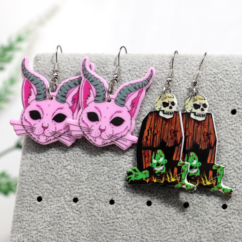 Halloween Earrings Supplier - Hot Sale New Hip Hop Personality Party Jewelry Horror Eyeball Ghost Pumpkin