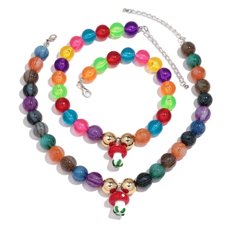 Glitter Necklace Supplier - Cute New Colorful Transparent Glitter Beaded Necklace 16mm Round Ball Mushroom