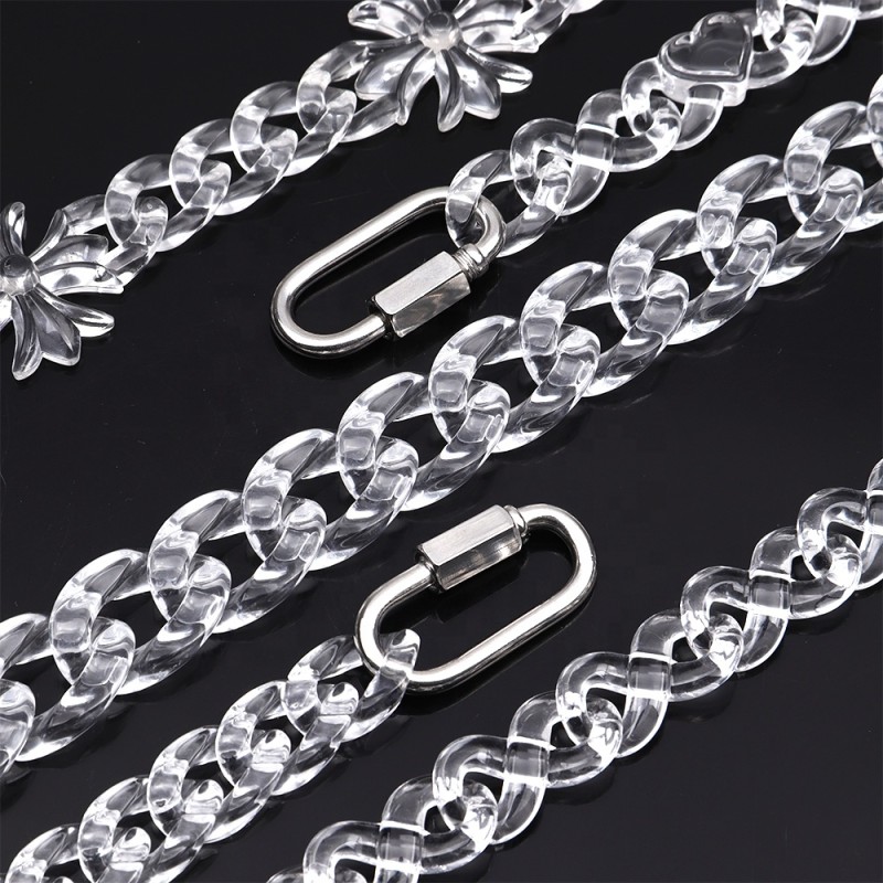 Punk Necklace Supplier - 2025 Popular Punk Men's Acrylic Necklace Transparent Cuban Chain Infinite Cross