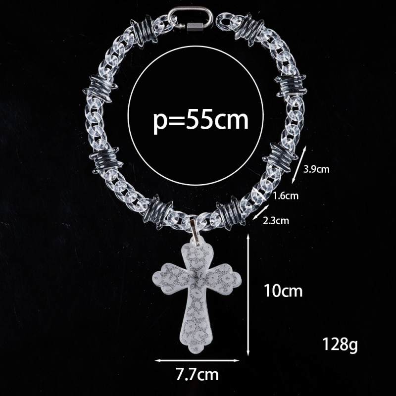 Punk Necklace Supplier - 2024 Street Boy Fashion Jewelry Clear Barbed Chain Punk Acrylic Jesus Cross