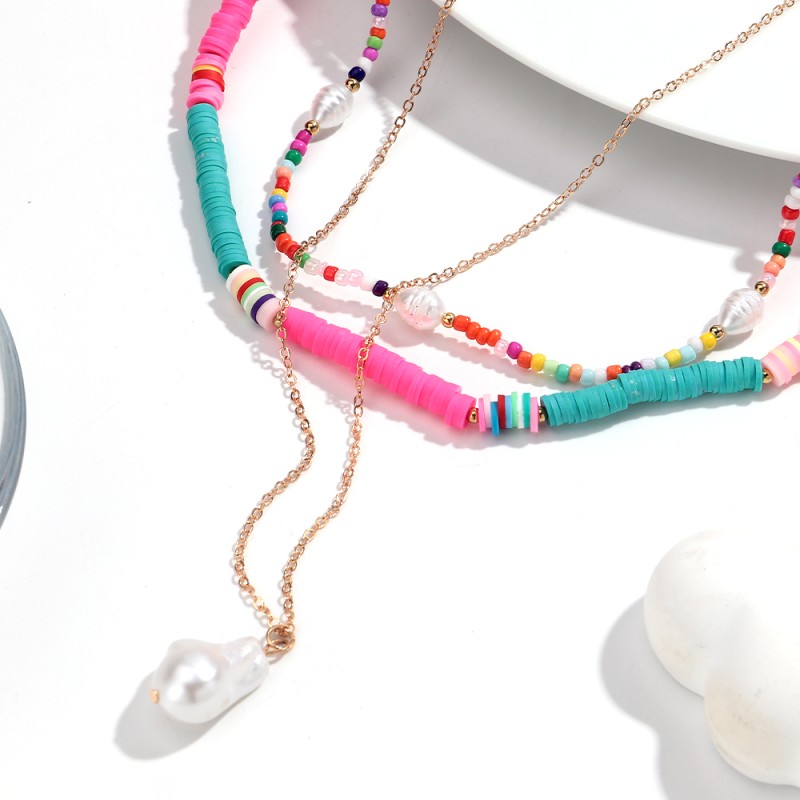 Bohemian Necklace Supplier - Ins Bohemian Jewelry DIY Handmade Beaded Necklace Colorful Flower Soft Clay
