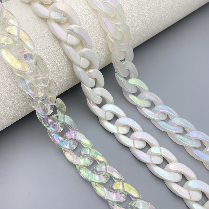 Circular Chain Factory - Resin Circular Bag Chain Clear AB Color White U Shape Acrylic Chain Pearl White Laser
