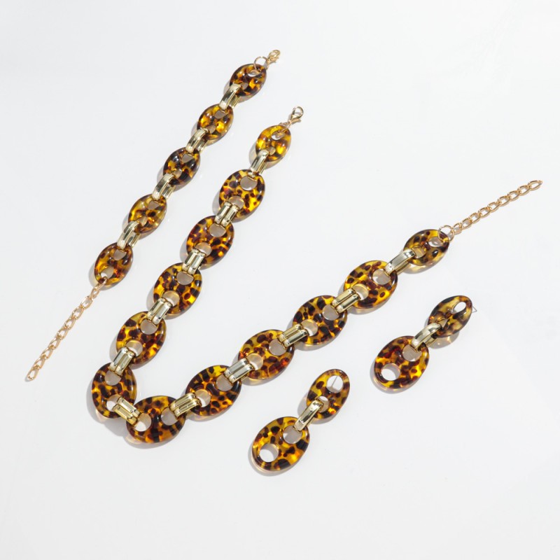 Coffee Set Manufacturer - Vintage Women's Jewelry Casual Coffee Seeds Chain Personality Leopard Print CCB Link Chains