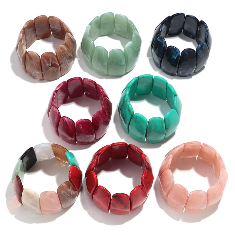 Elastic Bracelet Manufacturer - Fashionable Elegant Unique Jewelry Elastic Bracelet Two-tone Resin Wide Petal-shaped