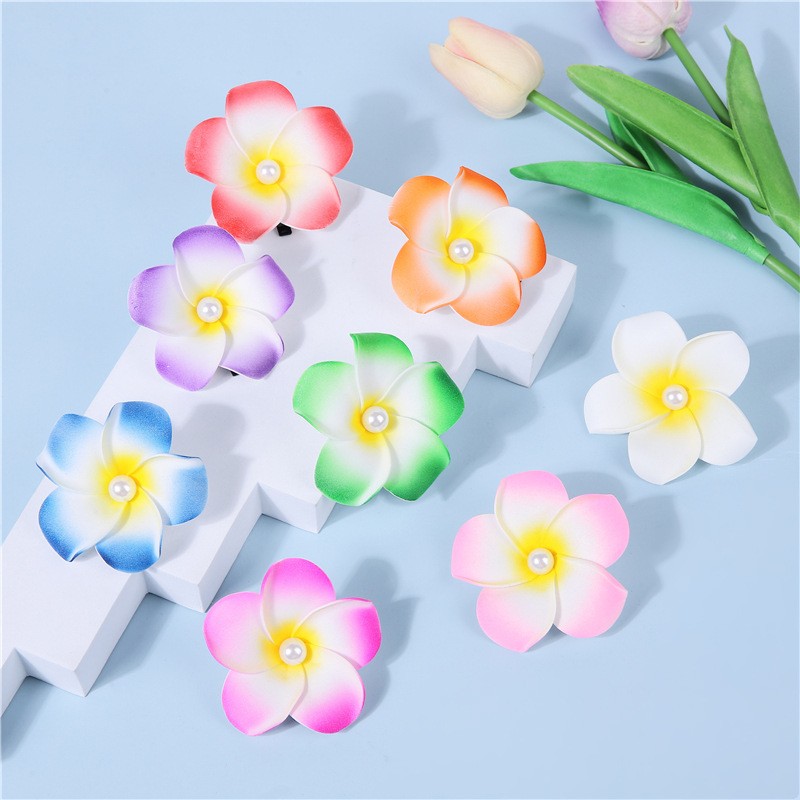Flower Hair Decor Supplier - Hot Selling Artificial Plumeria Foam Flower Stylish Side Hair Decorations With Bangs Clip