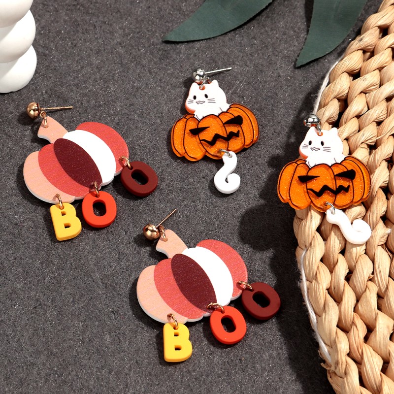 Cat Earrings Supplier - Cute Cartoon Cat Women's Earrings Fish Animals Funny Pumpkin Letter Tassel